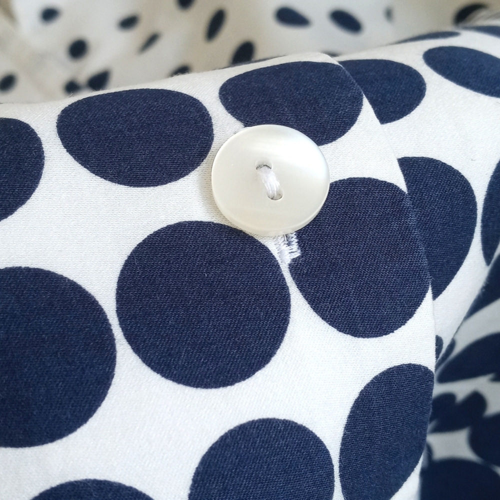 Jones New York White w Navy Blue Polka Dot Mid-Century Modern 3/4 Sleeve Top P/S - Picture 10 of 12
